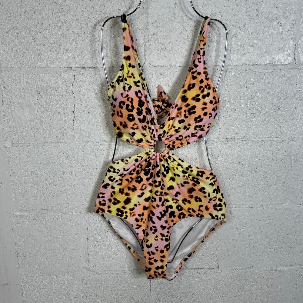 Bar III Women's Animal-Print O-Ring Monokini Swimsuit, pastel multi Medium $94